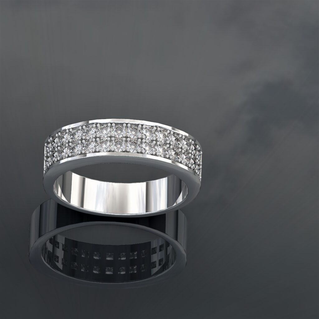 Bague Alliance Ruban Double Rang de Diamants en Or Blanc 18 Carats