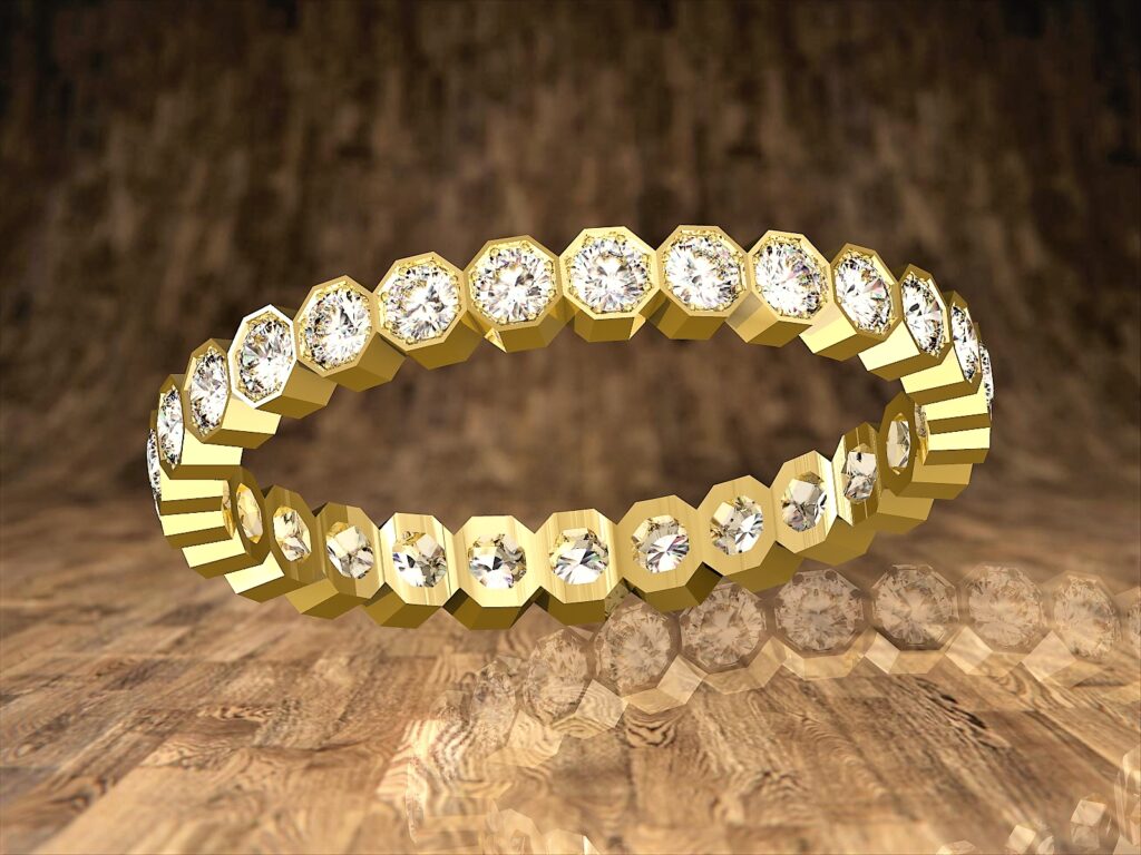 Bague Alliance Éternité Alvéolée en Or Jaune 18 Carats et Diamants