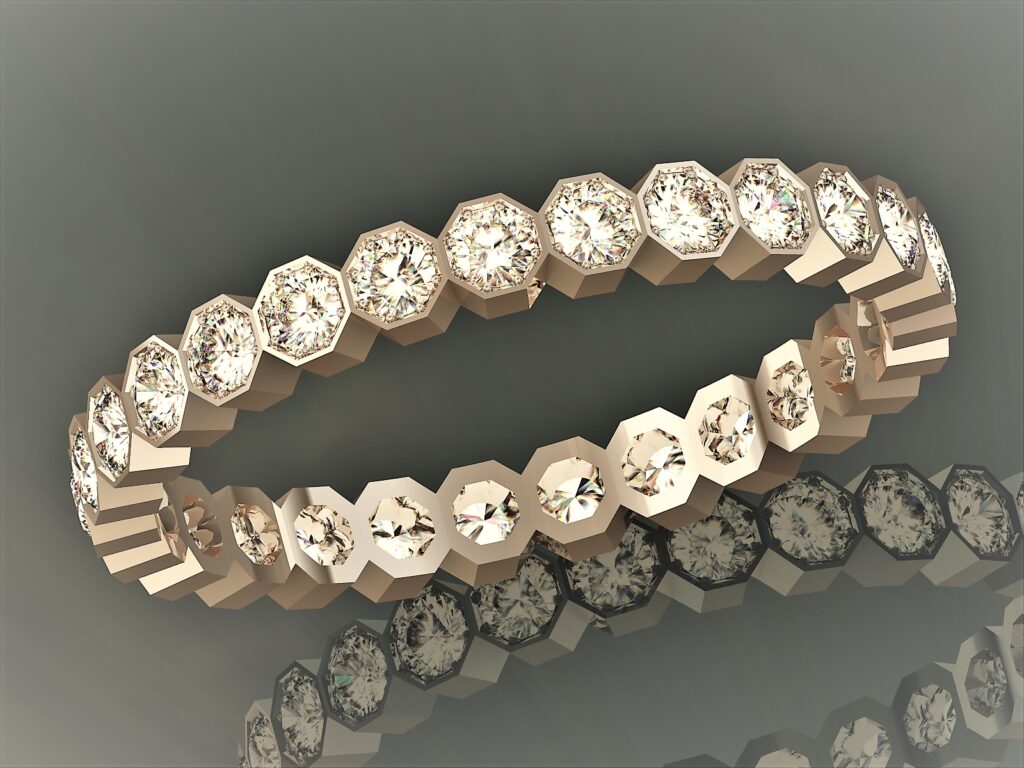 Bague Alliance Éternité Alvéolée en Or Rose 18 Carats et Diamants