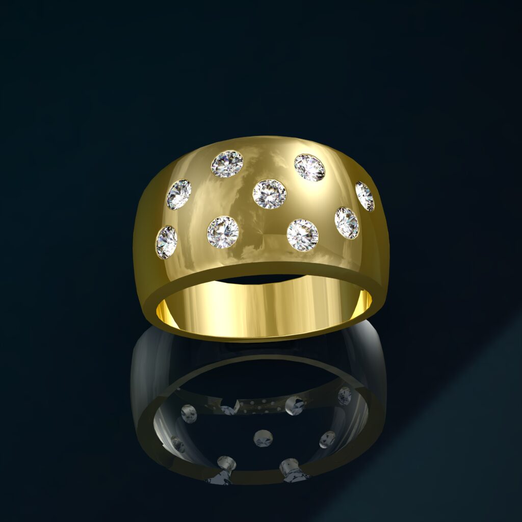 Bague Jonc Bombée Constellation en Or Jaune 18 Carats et Diamants
