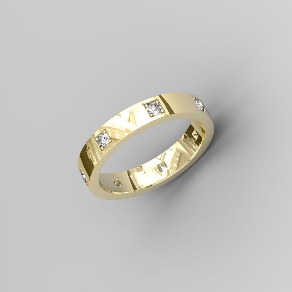 Bague Alliance Ruban en Or Jaune 18 Carats et Diamants Incrustés