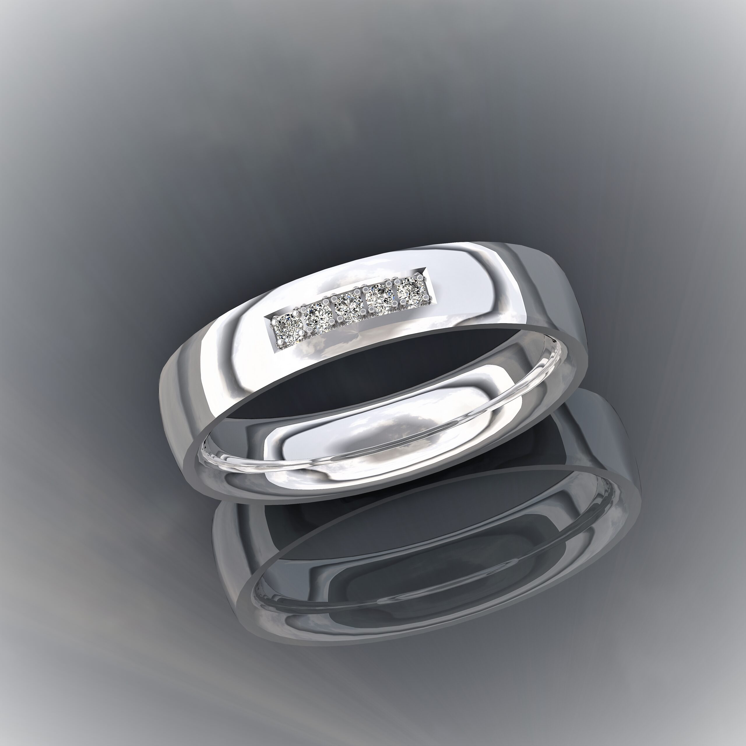 Bague Alliance Ruban en Or Blanc 18 Carats et Ligne de Diamants