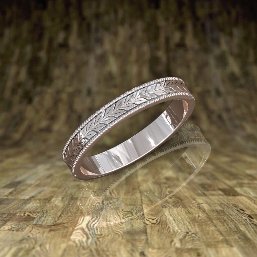 Bague Alliance Ciselée Laurier en Or Rose 18 Carats
