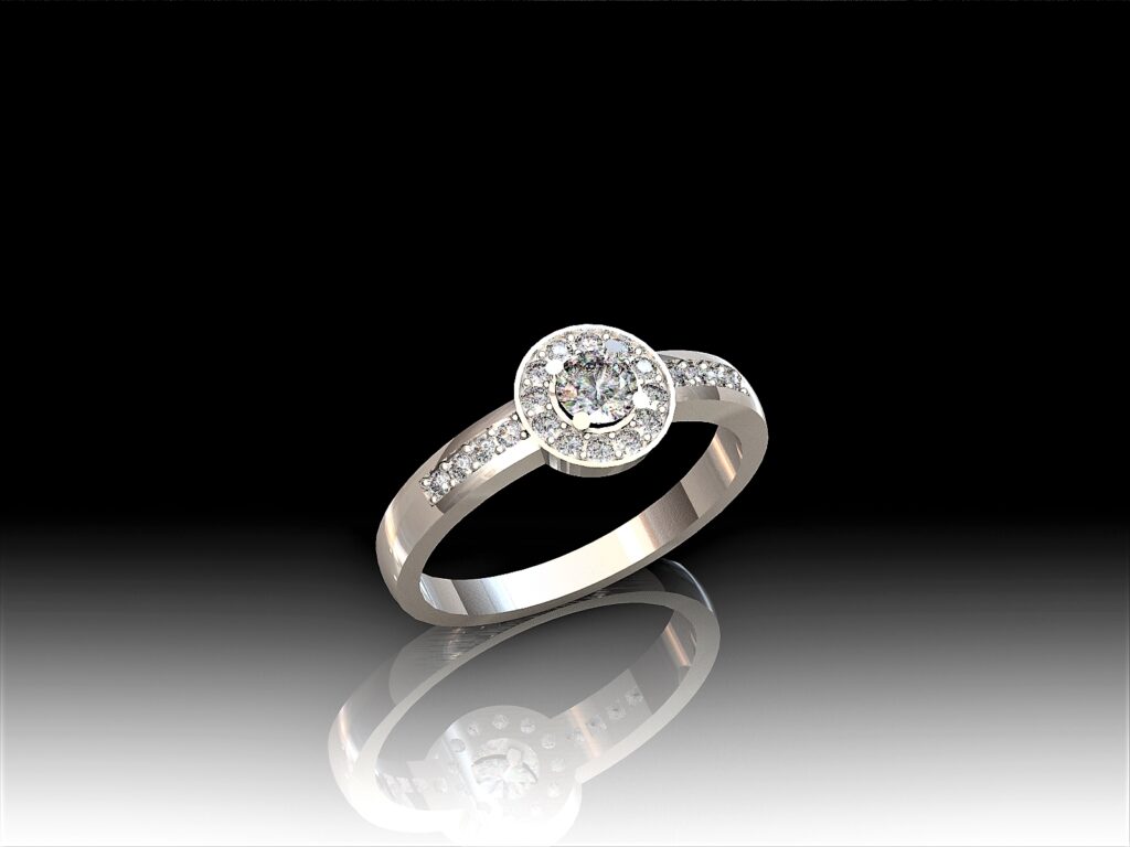 Bague Solitaire Halo en Or Rose 18 Carats et Pavage Diamants