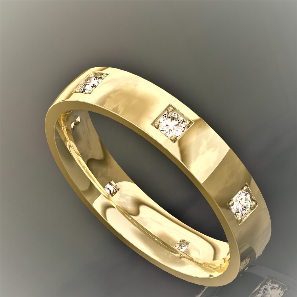 Bague Alliance Ruban en Or Jaune 18 Carats et Diamants Incrustés
