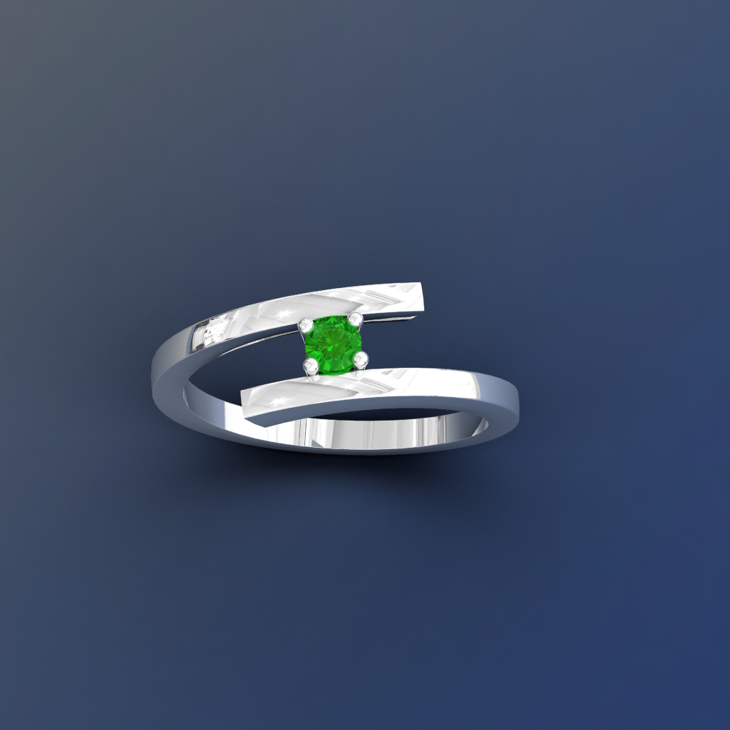 Bague Solitaire Émeraude Moderne en Or Blanc 18 Carats