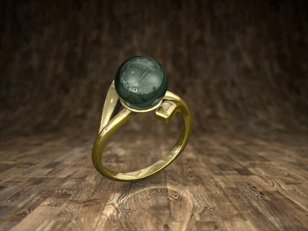 Bague en Or Jaune 18 Carats et Perle Emeraude​