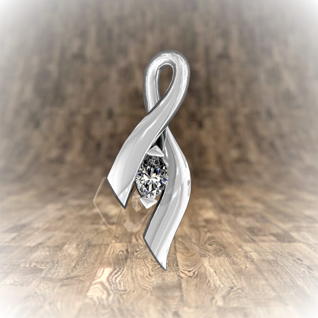Pendentif Ruban en Or Blanc 18 Carats et Diamant Marquise