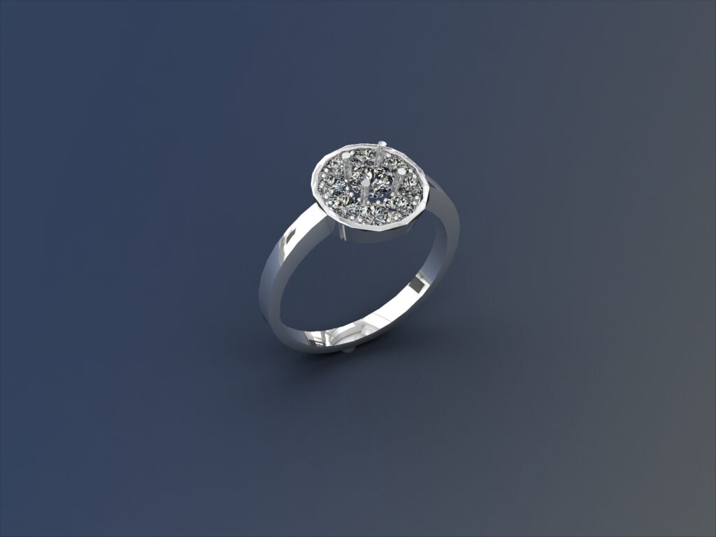 Bague Solitaire en Or Blanc 18 Carats et Pavage Diamants