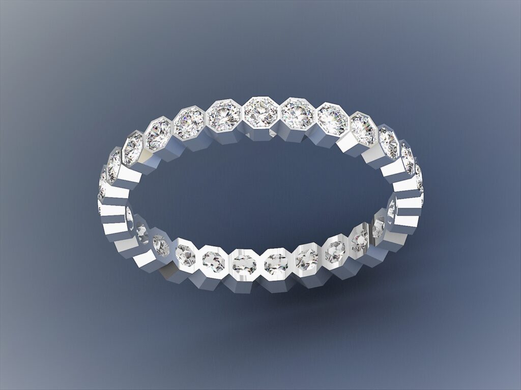 Bague Alliance Éternité Alvéolée en Or Blanc 18 Carats et Diamants