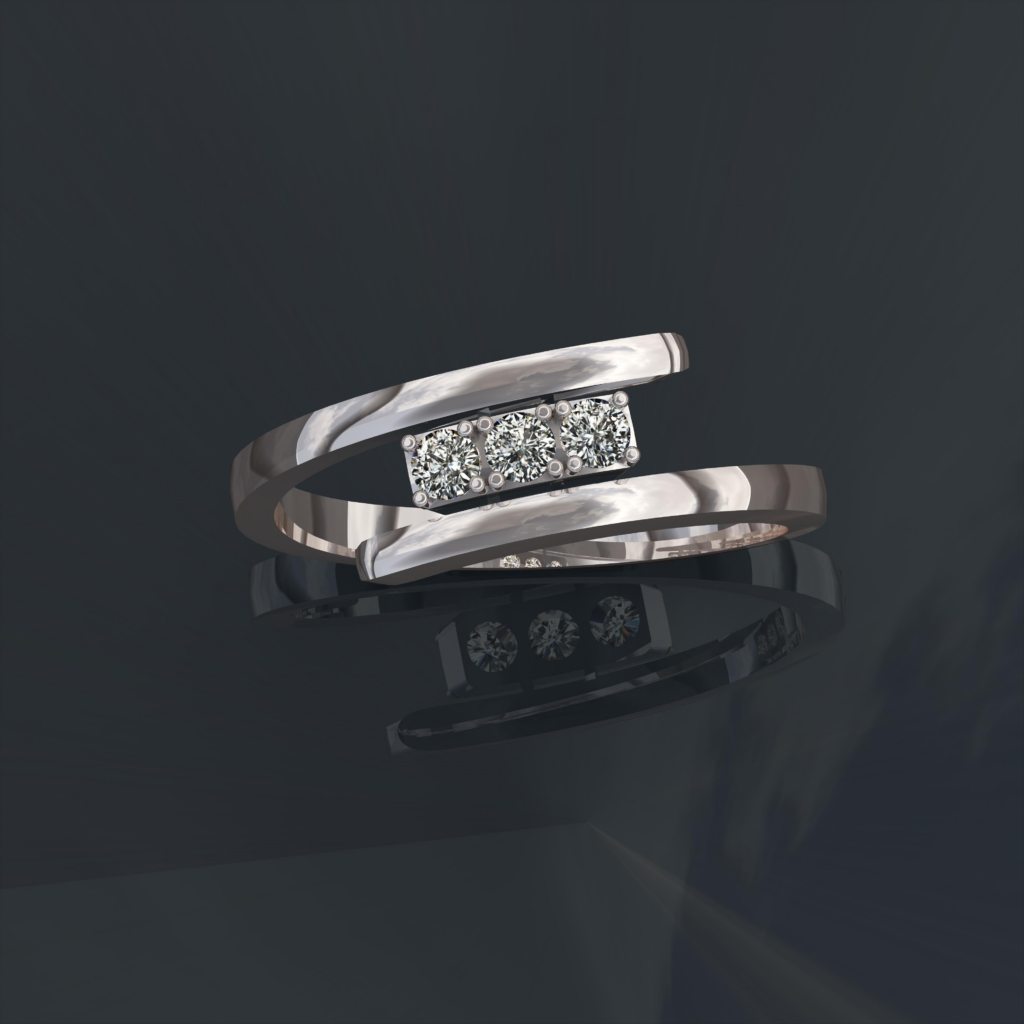 Bague Moderne en Or Blanc 18 Carats et Trilogie de Diamants