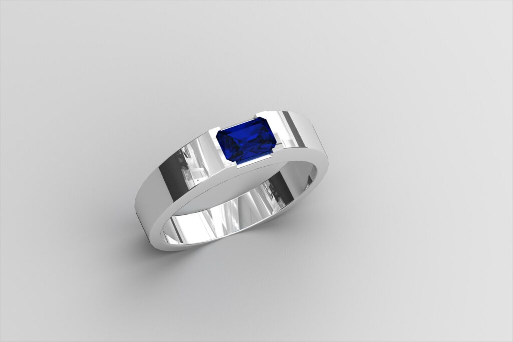 Bague en Or Blanc 18 Carats et Saphir Bleu