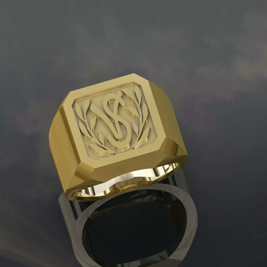 Bague Chevalière Armoriée en Or Jaune 18 Carats